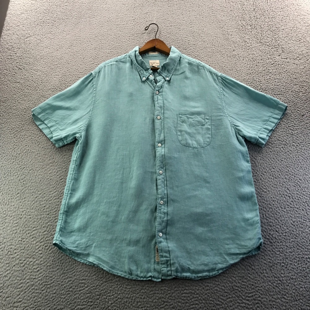 J.Crew Shirt Mens Extra Large Aqua Blue Baird McNutt Irish Linen Short Sleeve